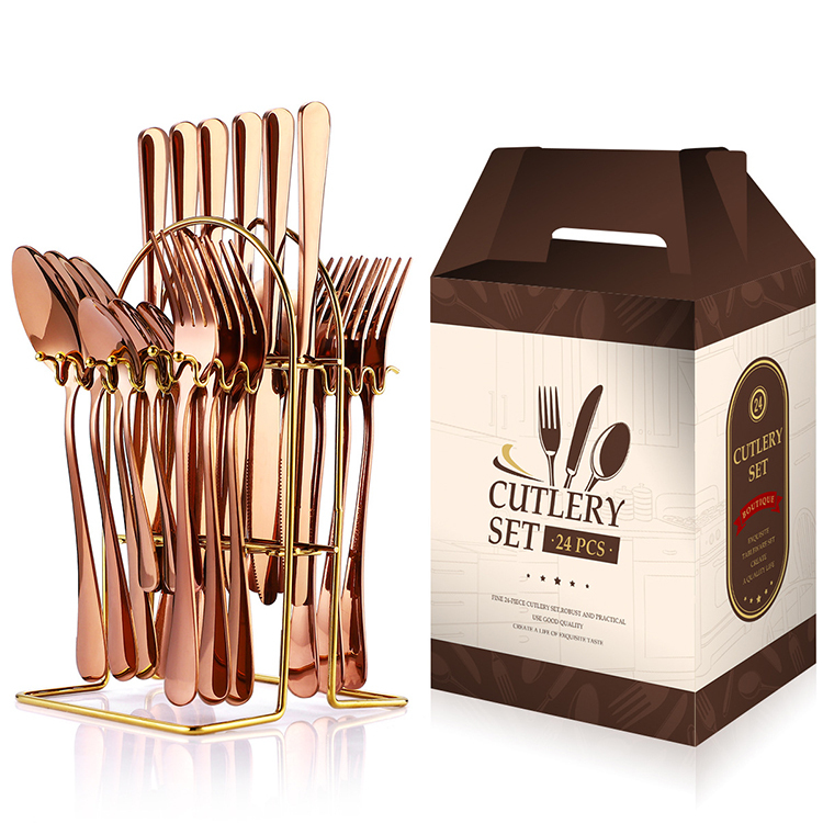 # 24-Piece Stainless Steel Tableware Set – Western Style Polished Cutlery Set in 5 Colors for Home, Travel & Dining