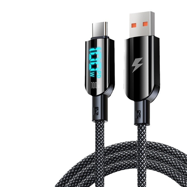 USB Type-C 1.2m Fast Charging Cable with LED Display Sense Technology Security & Stability Weaving Material