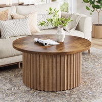 Table basse ronde Tribesigns de 31,5 pouces, table basse ronde de style campagnard avec base en métal, table d'appoint moderne en bois