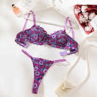 Set Lingerie Seksi Berenda Bunga Transparan Wanita Gaya Barat Ditsy, Menarik Glamor, dan Terkoordinasi