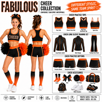 Conjunto de Top Deportivo para Animadoras, Personalizado, Negro y Naranja, con Logotipo de Bloques de Diamantes de Imitación, Pantalones Cortos Tipo Racerback, Calcetines, Conjunto de Práctica para Animadoras