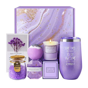 Promozioni lavanda relax <span class=keywords><strong>Spa</strong></span> cesto regalo viola giorno della mamma <span class=keywords><strong>Set</strong></span> regalo con tazza, sale marino, candela profumata Ect - Product Image 1