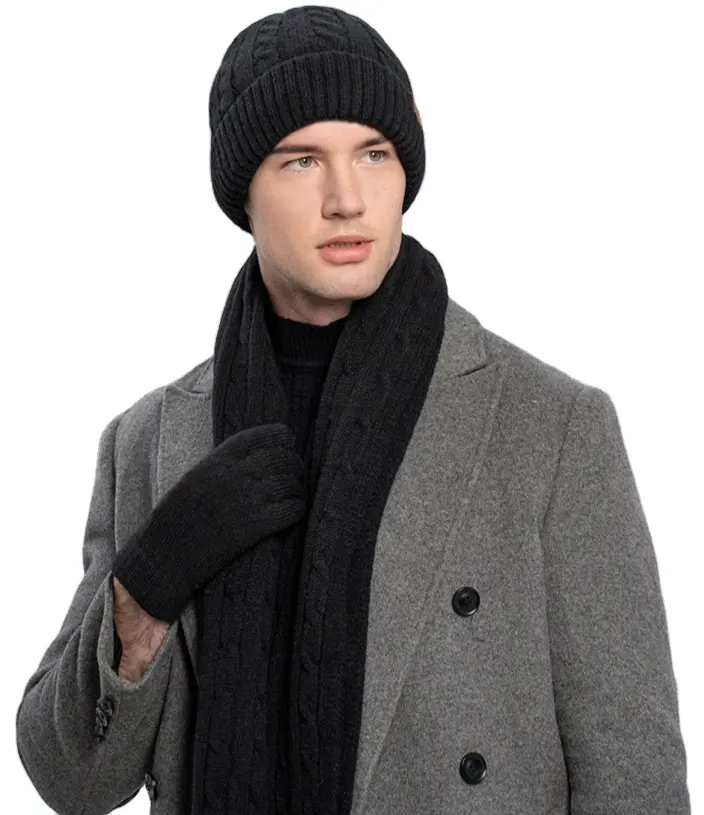 秋と冬の新しいニット帽スカーフgは、スリーピースの冬の男性と女性のアルパカウールの冷たくて暖かいスリーピースセットが大好きです
