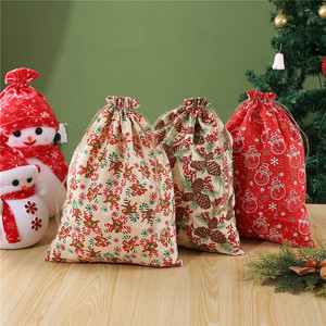 Nueva bolsa de regalo de Navidad de cáñamo fino grande, bolsa de embalaje de regalo de dulces, paquete impreso, bolsa de Navidad - Product Image 3
