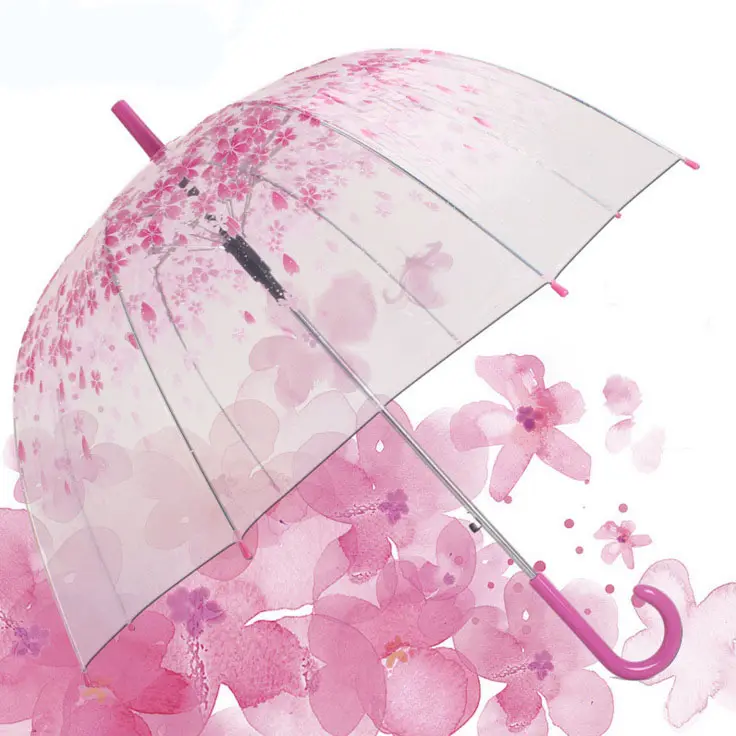 Dôme extérieur à bulles roses, design personnalisé, poignée automatique, bâton de fleur de cerisier, parapluie de pluie coupe-vent pour mariage