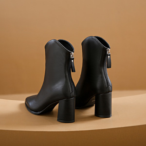 Nueva llegada negro cremallera Color sólido <span class=keywords><strong>plataforma</strong></span> botines invierno nueva punta redonda tacón grueso <span class=keywords><strong>botas</strong></span> de cuero - Product Image 6