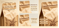 Sachet de café en papier kraft à 8 soudures latérales avec valve unidirectionnelle et fermeture éclair, logo personnalisé, emballage haute barrière en feuille d'aluminium métallisée