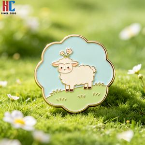 Épinglette en émail mignonne en forme de mouton avec fleur sur la tête, style Kawaii, fabrication sur mesure, 20 ans d'expérience en usine, badge animal - Product Image 4
