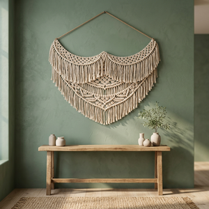 Tapiz de Pared de Macramé Bohemio Hecho a Mano, Triángulo de Algodón Tejido, Arte Decorativo para Dormitorio - Product Image 1