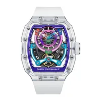 Montre mécanique automatique Mark Fairwhale pour homme, boîtier en verre incurvé, étanche, lumineuse, squelette, style futuriste, montre-bracelet FW-6770