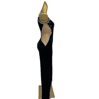 Robe de bal longue sexy en velours à épaules dénudées pour banquet, danseuse, robe noire pour anniversaire, mariage et strass, robe de soirée club à fente haute pour femmes