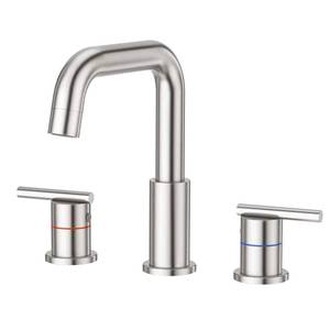 Dual Handle Widespread Bathroom <b>Brushed</b> Finish Lavatory Faucet 3 Hole 360° Swivel Spout Vanity Sink Basin Faucets - Product Image 1