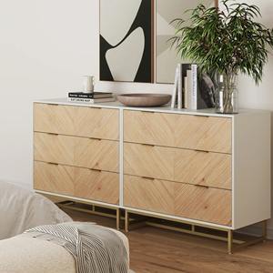 <span class=keywords><strong>Commode</strong></span> à <span class=keywords><strong>6</strong></span> <span class=keywords><strong>tiroirs</strong></span> en placage de bois blanc moderne avec pieds en métal, <span class=keywords><strong>commode</strong></span> de rangement pour chambre à coucher - Product Image 1