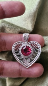 Colgante de corazón de turmalina rosa, regalo de joyería curativa de Plata de Ley 925 para ella - Product Image 5