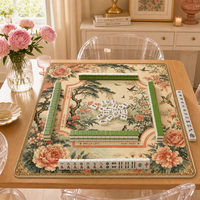 Tapis de Mahjong Vintage Corail Pivoine Oiseau pour Table, Motif Floral Jardin Chinoiserie, Jeu Américain, Cadeau Premium pour Joueurs, Fabriqué en Chine
