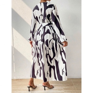 Robes personnalisées de haute qualité pour femmes, imprimées de fleurs, 100% polyester, printemps été, vacances, décontractées, manches longues, col en V, pressées - Product Image 6