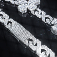 44MM Largeur Argent et Moissanite VVS1 D Couleur Baguette Croix Pierres 3 Rangées Infinity Liens Chaînes Cubaines pour Hiphop Bijoux