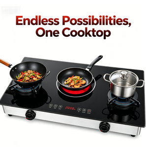 Cuisinière infrarouge à gaz double combustible 3 brûleurs, 2000W, cuisinière multi-cuisson pour les familles occupées, cuisson multi-plats en une seule cuisson - Product Image 6