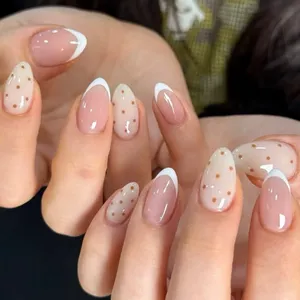 24 <span class=keywords><strong>Uñas</strong></span> <span class=keywords><strong>Postizas</strong></span> Francesas Blancas, Color Rosa Nude Almendrado, <span class=keywords><strong>Uñas</strong></span> a Presión con Diseño <span class=keywords><strong>de</strong></span> Puntos, <span class=keywords><strong>Uñas</strong></span> <span class=keywords><strong>Postizas</strong></span> Brillantes <span class=keywords><strong>para</strong></span> Chicas - Product Image 2