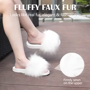 Women's Faux Fur Slides Fuzzy Slippers Furry Slides Fluffy Sandals Outdoor Indoor