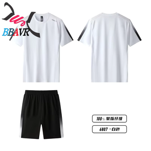 ชุดเสื้อยืดและกางเกงขาสั้นกีฬาสำหรับผู้ชายและผู้หญิง ชุดวิ่งออกกำลังกาย ชุดลำลองถักนิตติ้งสำหรับฤดูร้อน - Product Image 4