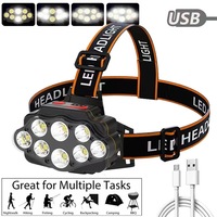 Lampe frontale A-ok Octa-core 20W à LED, rechargeable par USB, pour la pêche de nuit, le travail minier et les activités sur le terrain, avec éclairage à 360 degrés