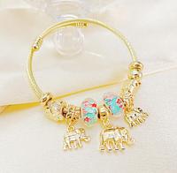 Glücksbringer Tier Elefant Kristall Strass Charm Armreif Armband Verstellbares Kabel Draht Wasserfest 18k PVD Vergoldet Edelstahl