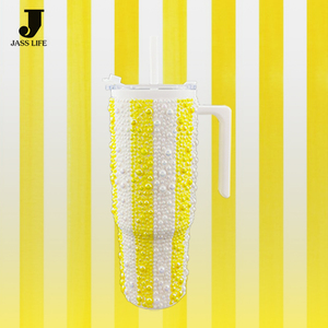 Nouveautés populaires Conception à rayures parallèles Macaron Couleur Perle Gobelet en strass Grande capacité Tasses à café portables - Product Image 6