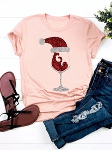 Venta al por mayor verano precio bajo alta calidad impreso estilo de Navidad multi-elemento patrón espacioso Super lindo cuello redondo <span class=keywords><strong>Camiseta</strong></span> - Product Image 3