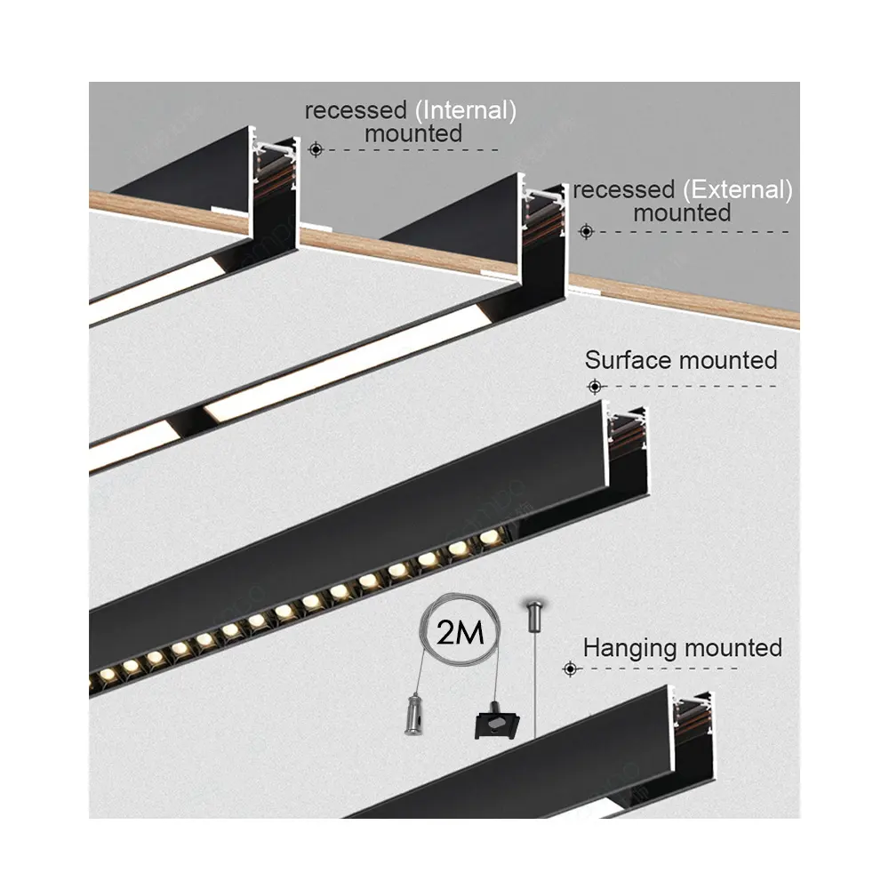 20W 30W Adjustable Track Light 220V 48V Linear Spotlight Magnetic Track Light System Black White Surface Recessed Magnet Track