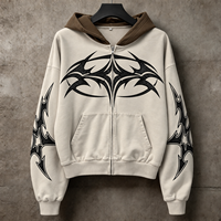 Sweat à capuche zippé surdimensionné pour homme, motif tribal Y2K, imprimé flamme contrastant, style streetwear gothique