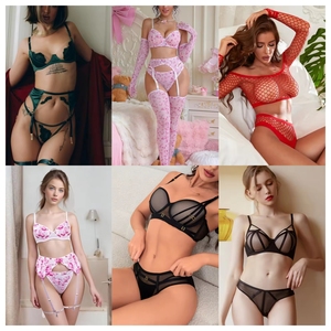 Ensemble de Lingerie Sexy en Dentelle pour Femme, Soutien-Gorge à Armatures, String, Jarretelles, Motif Floral, Transparent et Évidé, Haute Qualité - Product Image 3