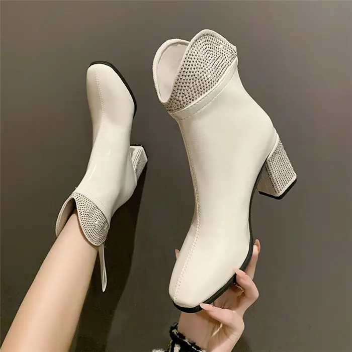 Nuevas botas Martin cortas de tacón grueso de otoño, botines con cremallera trasera de estilo francés para mujer con cabeza cuadrada y tacones altos salvajes