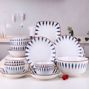 Nhà Máy Bán Buôn Tùy Chỉnh Bắc Âu Đơn Giản Màu Đen Rim Handmade Kết Hợp Độc Đáo Trắng Gốm Sứ Bộ Đồ Ăn Máy Rửa Chén - Product Image 1