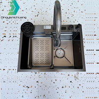 Évier de cuisine multifonctionnel en acier inoxydable intelligent de luxe moderne avec affichage LED et cascade, fabriqué par le fabricant