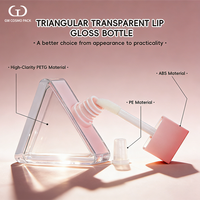Flacon de brillant à lèvres triangulaire transparent rechargeable avec bouchon rose dégradé en ABS et pinceau à poils, emballage cosmétique, logo personnalisé, OEM