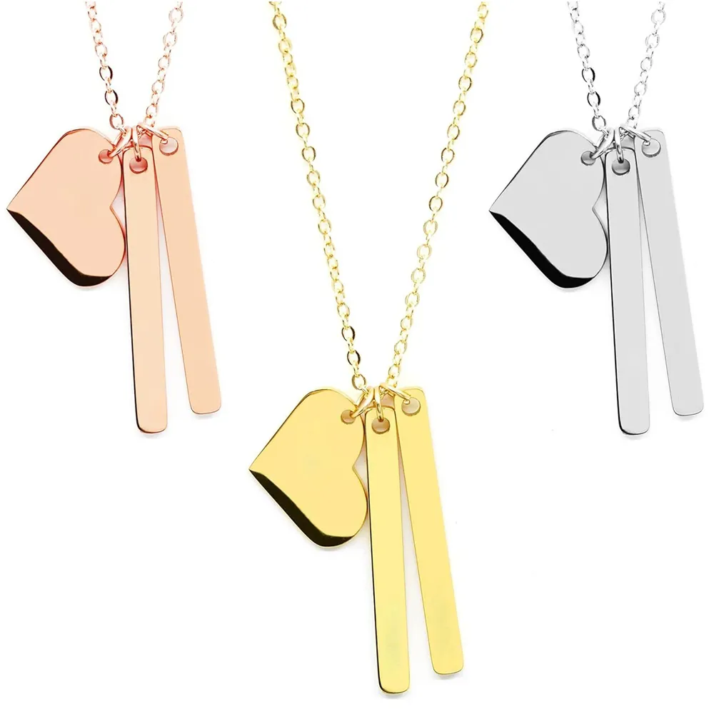 Collana con ciondolo in acciaio inox in bianco 3 pezzi collana argento/oro/oro rosa con logo laser personalizzato