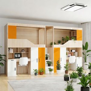 <span class=keywords><strong>Lit</strong></span> superposé compact <span class=keywords><strong>en</strong></span> bois avec bureau et rangement, idéal pour les petites chambres ou les studios d'adultes, optimisant l'espace vertical. - Product Image 2