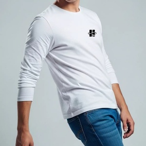 T-shirt in cotone bianco tinta unita, comode e morbide, da uomo, a maniche lunghe, per tutti i giorni - Product Image 2