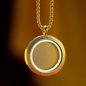 Collier pendentif médaillon rond flottant DIY en acier inoxydable plaqué or, pour femme, pour conserver les souvenirs - Product Image 2