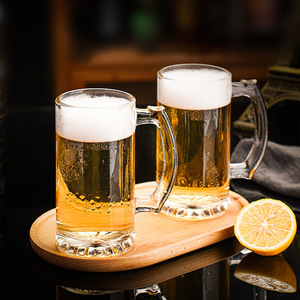 Vente en gros logo personnalisé chope à bière verres chope à bière en verre bon marché avec poignée en verre transparent - Product Image 1