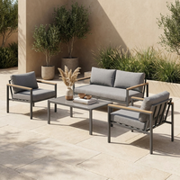 Modernes Stahl-Outdoor-Sofa-Set mit Glas-Couchtisch, Zweisitzer & 2 Sesseln für Garten, Terrasse, Innenhof & Park