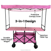 Chariot de camping pliable avec auvent auto-élevant, table latérale, quatre roues, hauteur réglable, robuste, tout-terrain, pour plage, famille, shopping, OEM