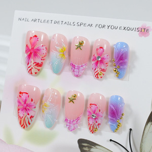 <span class=keywords><strong>Ongles</strong></span> à presser 3D effet vague d'eau style océan, motif fleur douce avec strass, <span class=keywords><strong>faux</strong></span> <span class=keywords><strong>ongles</strong></span> amande – Nouvelle collection été très tendance - Product Image 3