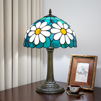   Lampe de table en verre teinté, 12 pouces de large, style marguerite, pour salon, chambre, dortoir, cuisine, décoration de la maison, cadeau de festival