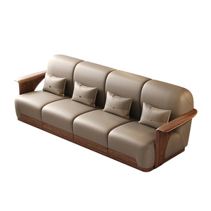 Italian Style Eco Friendly Solid Wood <b>Sofa</b> Black Walnut Living Room Four Seater Straight <b>Sofa</b> Coffee <b>Table</b> Set - Product Image 5