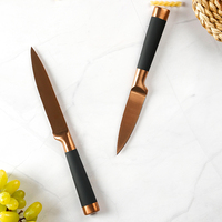 Couteaux de cuisine en acier inoxydable, vente en gros, or Rose, revêtement antiadhésif, ensemble de couteaux de cuisine, poignée creuse, 3 pièces