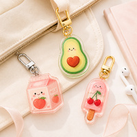 Gantungan Kunci Akrilik Kawaii Custom, Aksesoris Makanan & Minuman Lucu, Gantungan Kunci Avocado Peach, Liontin Tas, Tempat Kunci Akrilik, Grosir OEM, Hadiah
