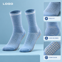 Chaussettes de football anti-humidité à grip, bleu poudré, coupe mi-mollet, ajustement sûr sur le terrain, pour crampons fins, OEM, marque privée, échantillonnage en vrac, emballage