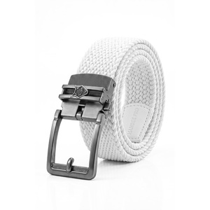 Ceinture en tissu nylon avec boucle de verrouillage, style décontracté, largeur 3,5 cm, ceinture élastique extensible en noir, blanc, marine, rouge, bleu rayé - Product Image 5